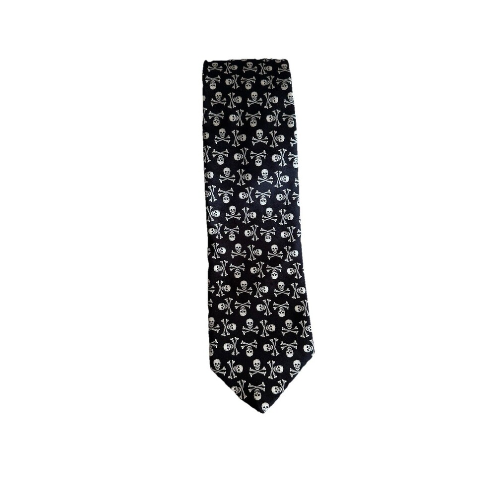 Robert Talbott Best Of Class Vtg Silk‎ Tie Skull & Bones Black / Silver / White